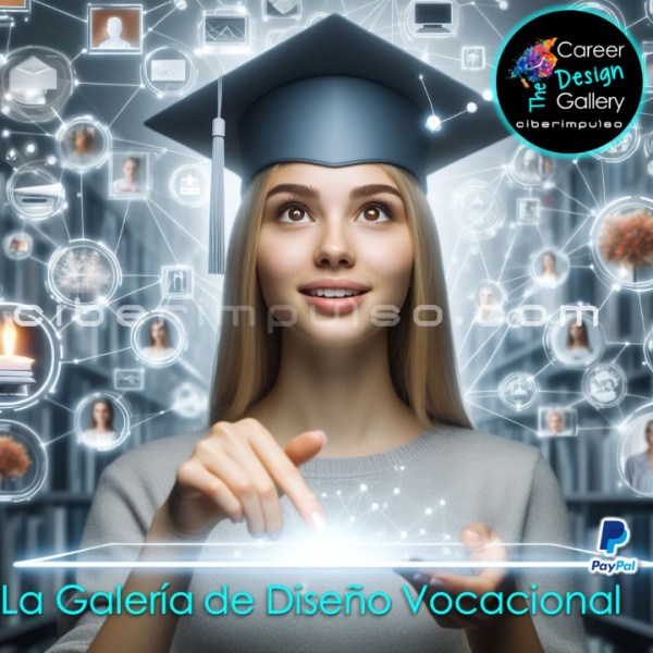 Joven visualizando el futuro en mapas interactivos multimedia y explora carrera para elgir la mejor opción