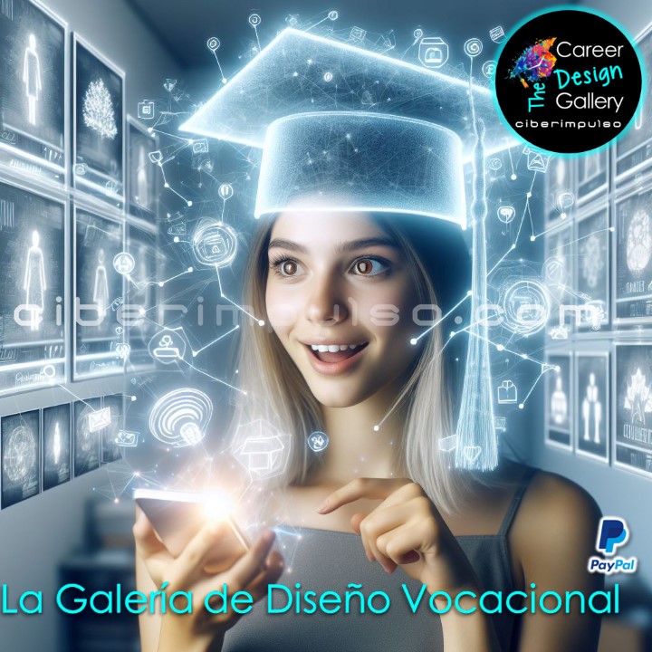 Joven visualizando el futuro en mapas interactivos multimedia y explora carrera para elgir la mejor opción