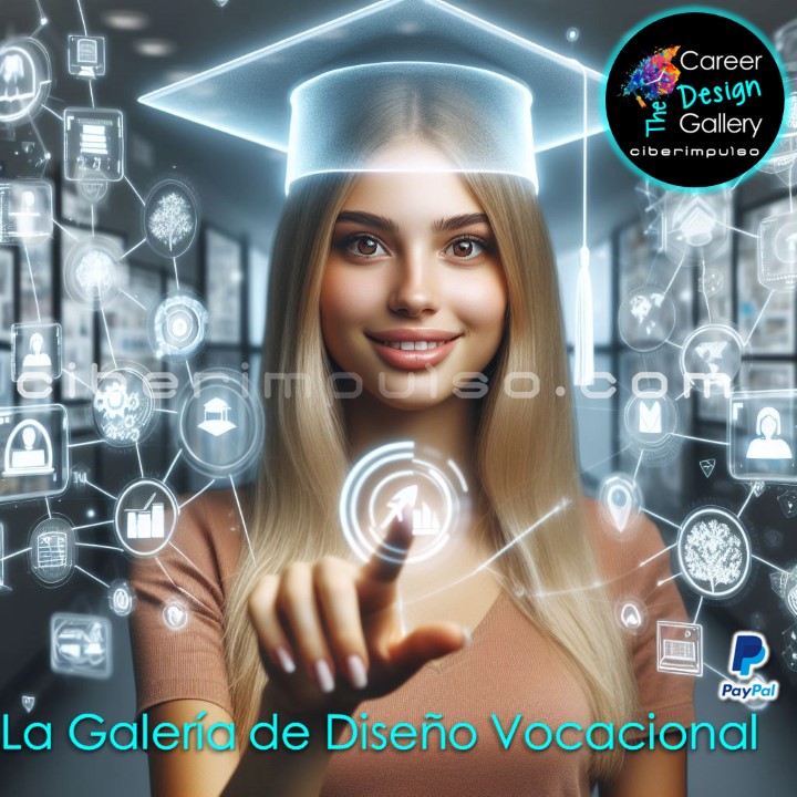 Joven visualizando el futuro en mapas interactivos multimedia y explora carrera para elgir la mejor opción