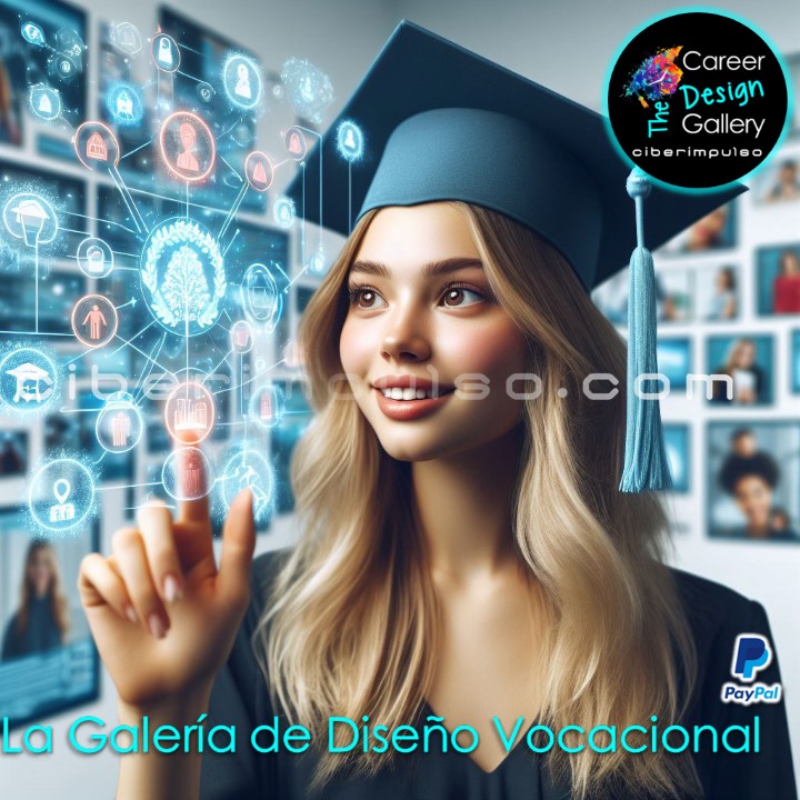 Joven visualizando el futuro en mapas interactivos multimedia y explora carrera para elgir la mejor opción