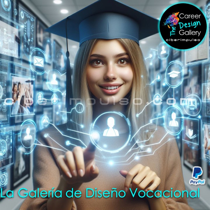 Joven visualizando el futuro en mapas interactivos multimedia y explora carrera para elgir la mejor opción