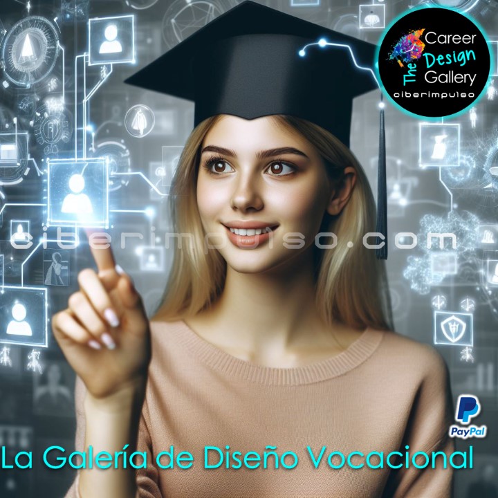 Joven visualizando el futuro en mapas interactivos multimedia y explora carrera para elgir la mejor opción