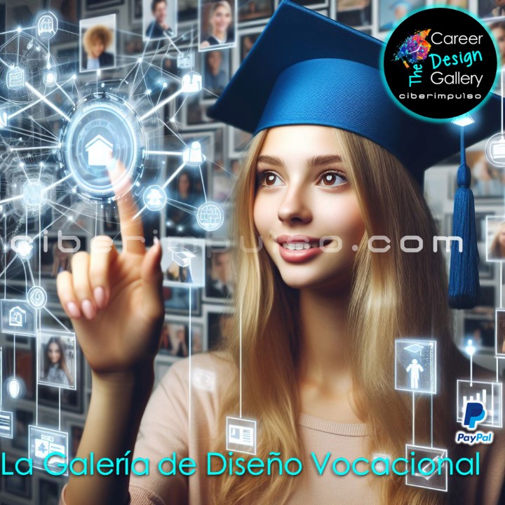 Joven visualizando el futuro en mapas interactivos multimedia y explora carrera para elgir la mejor opción