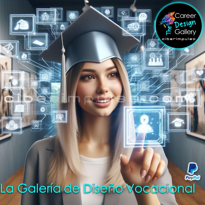 Joven visualizando el futuro en mapas interactivos multimedia y explora carrera para elgir la mejor opción