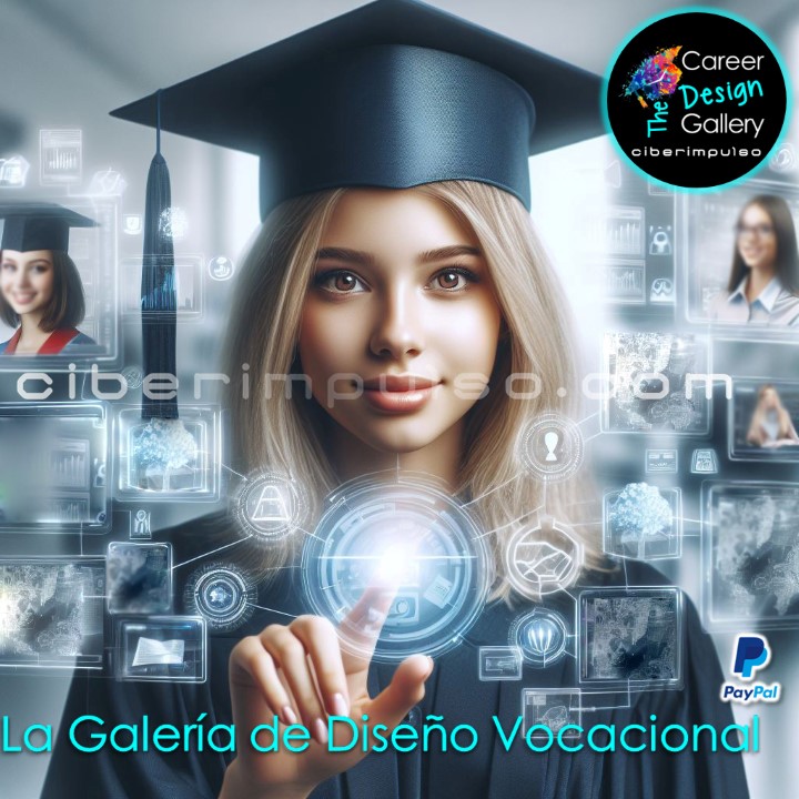 Joven visualizando el futuro en mapas interactivos multimedia y explora carrera para elgir la mejor opción