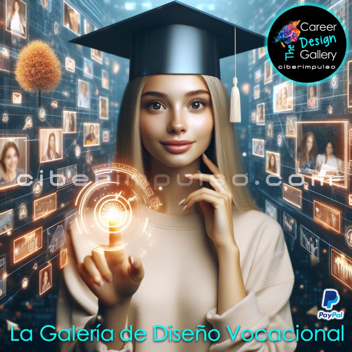 Joven visualizando el futuro en mapas interactivos multimedia y explora carrera para elgir la mejor opción