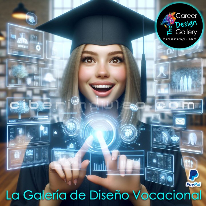 Joven visualizando el futuro en mapas interactivos multimedia y explora carrera para elgir la mejor opción