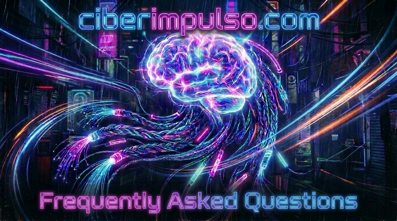 Neon-lit cybernetic brain with data locks and glowing cables in dark city