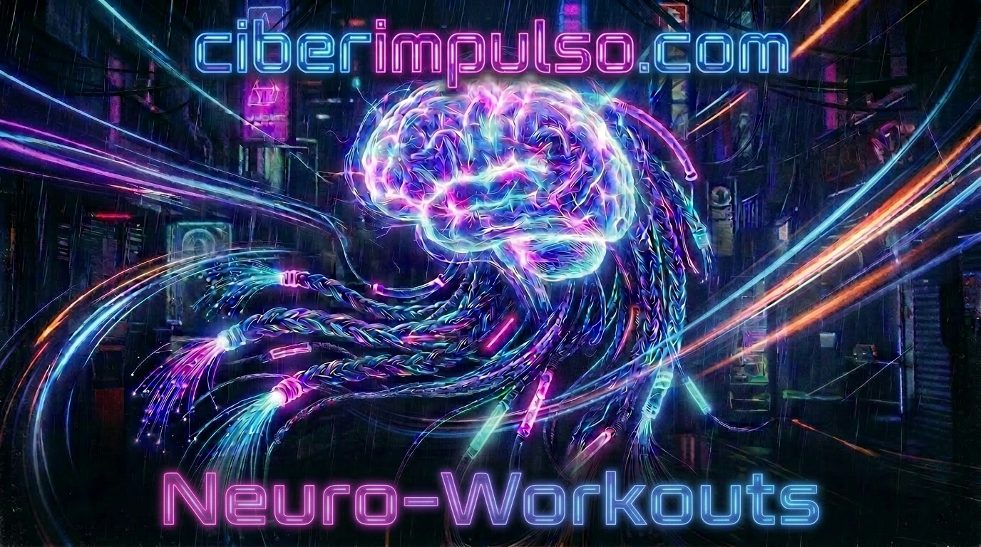 Neon-lit cybernetic brain with data locks and glowing cables in dark city